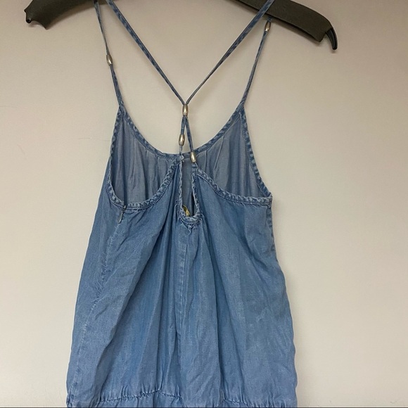 Zara | Z1975 Denim Chambray Halter Jogger Jumpsuit - Picture 6 of 11